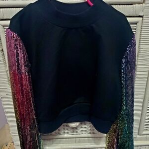 SHEIN Black Long Sleeve Tee with Sequin Sleeves